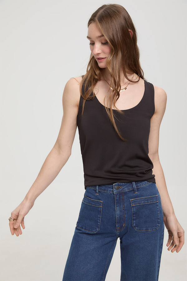 Milano Camiseta elástica tirante ancho Negro