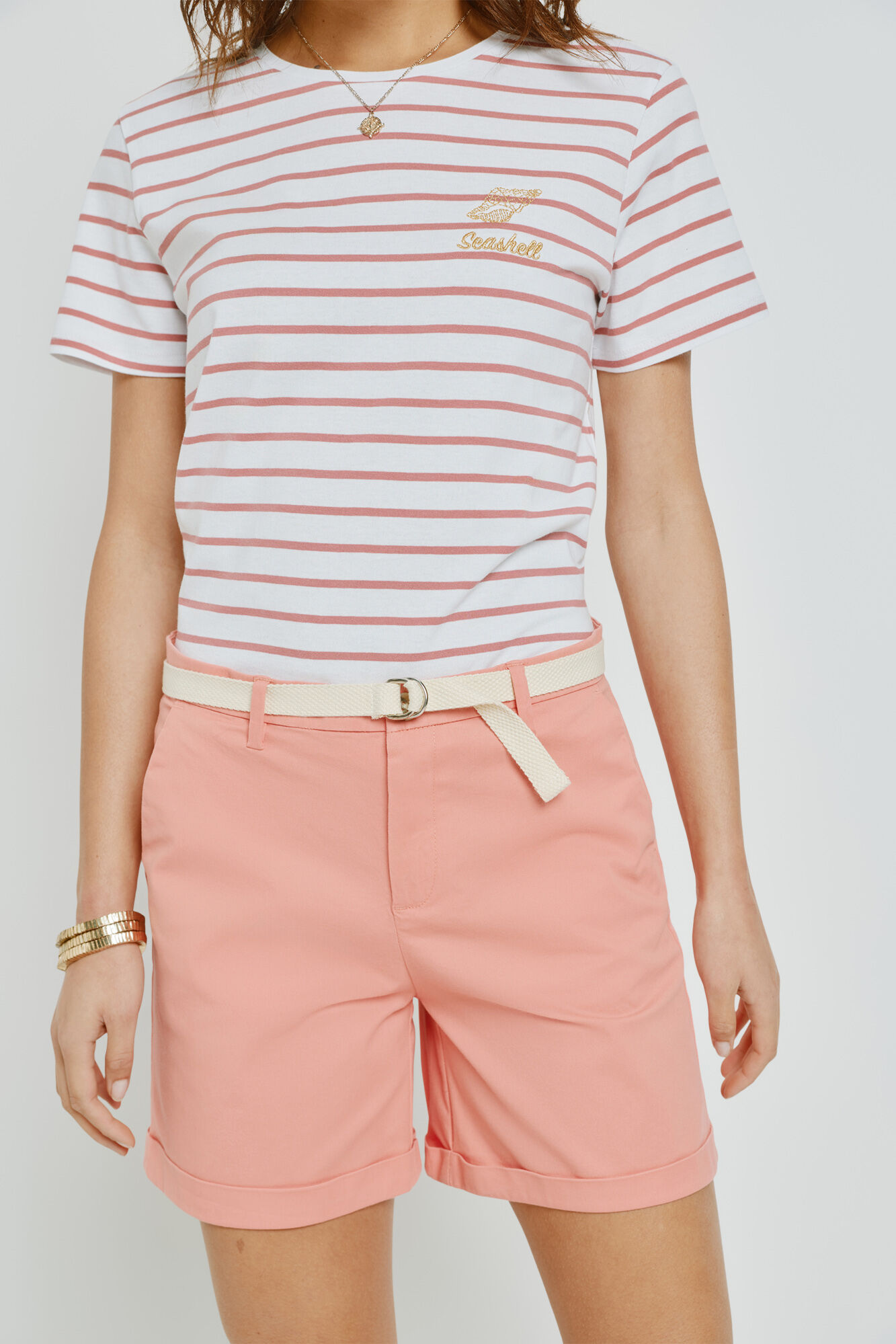 Milano Bermudas lisas con cintur&oacute;n Coral