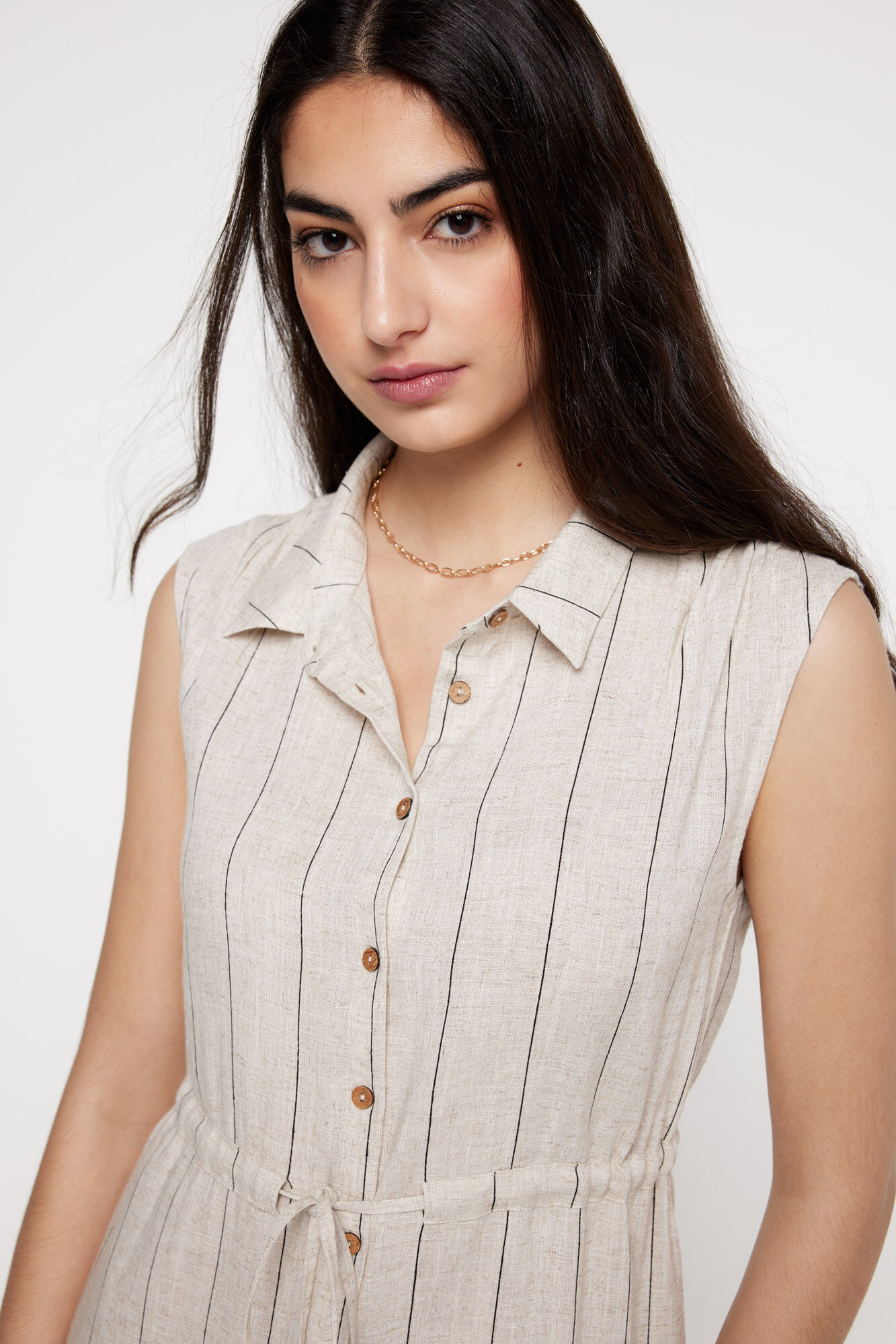 Milano Vestido camisero rayas. Beige