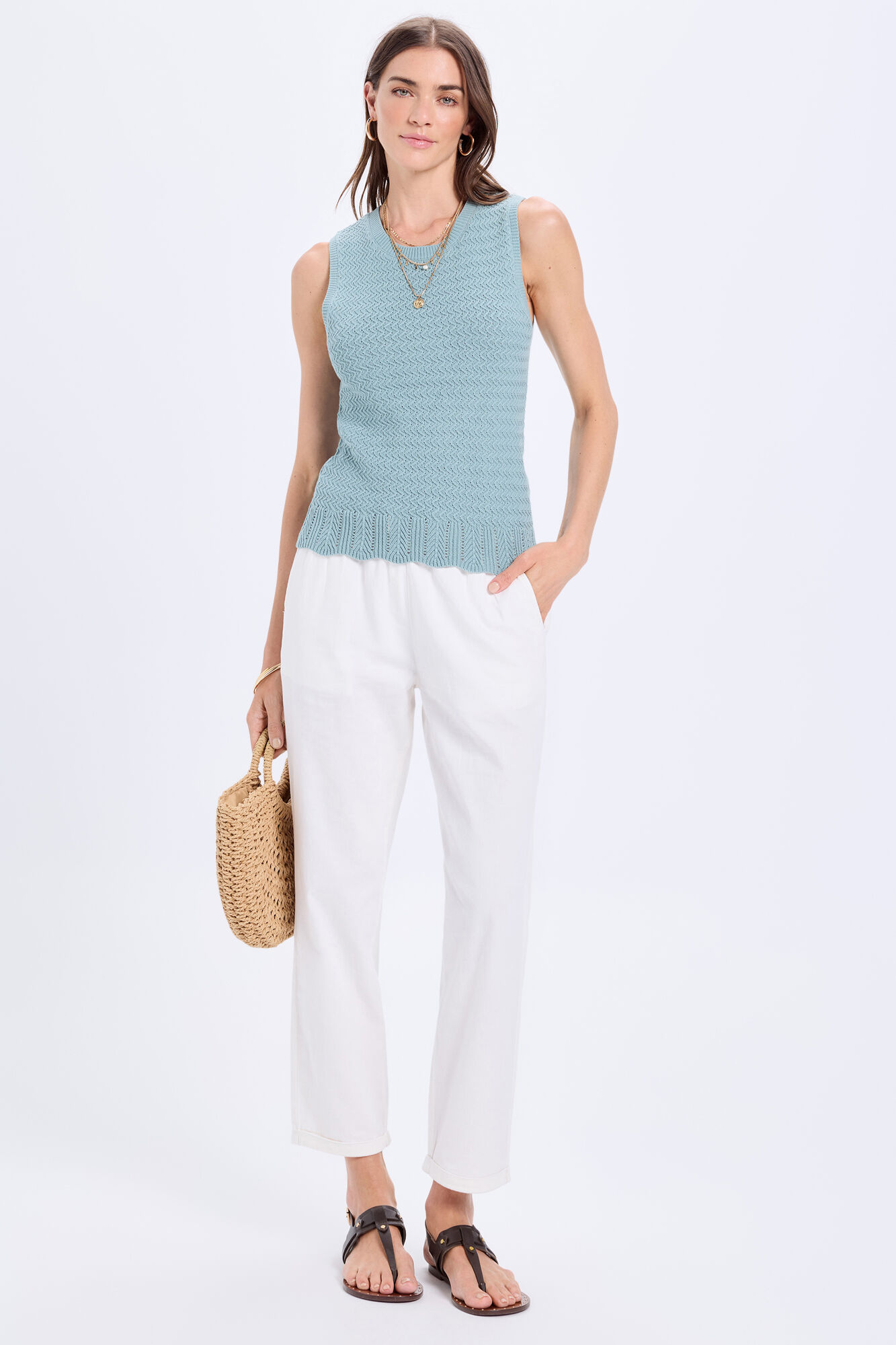 Milano Top de tejido con estructura de cuello redondo ajustado Azul