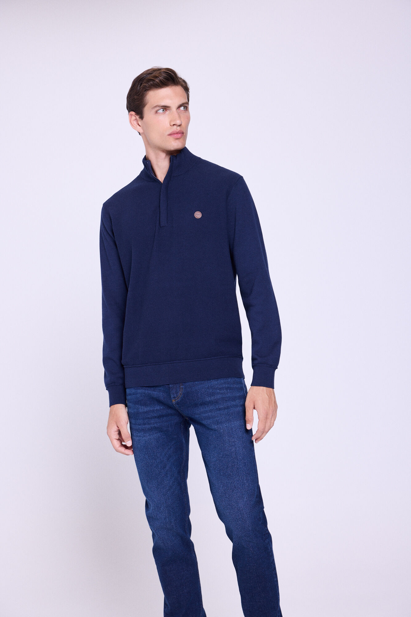 Milano Jersey punto media cremallera Navy