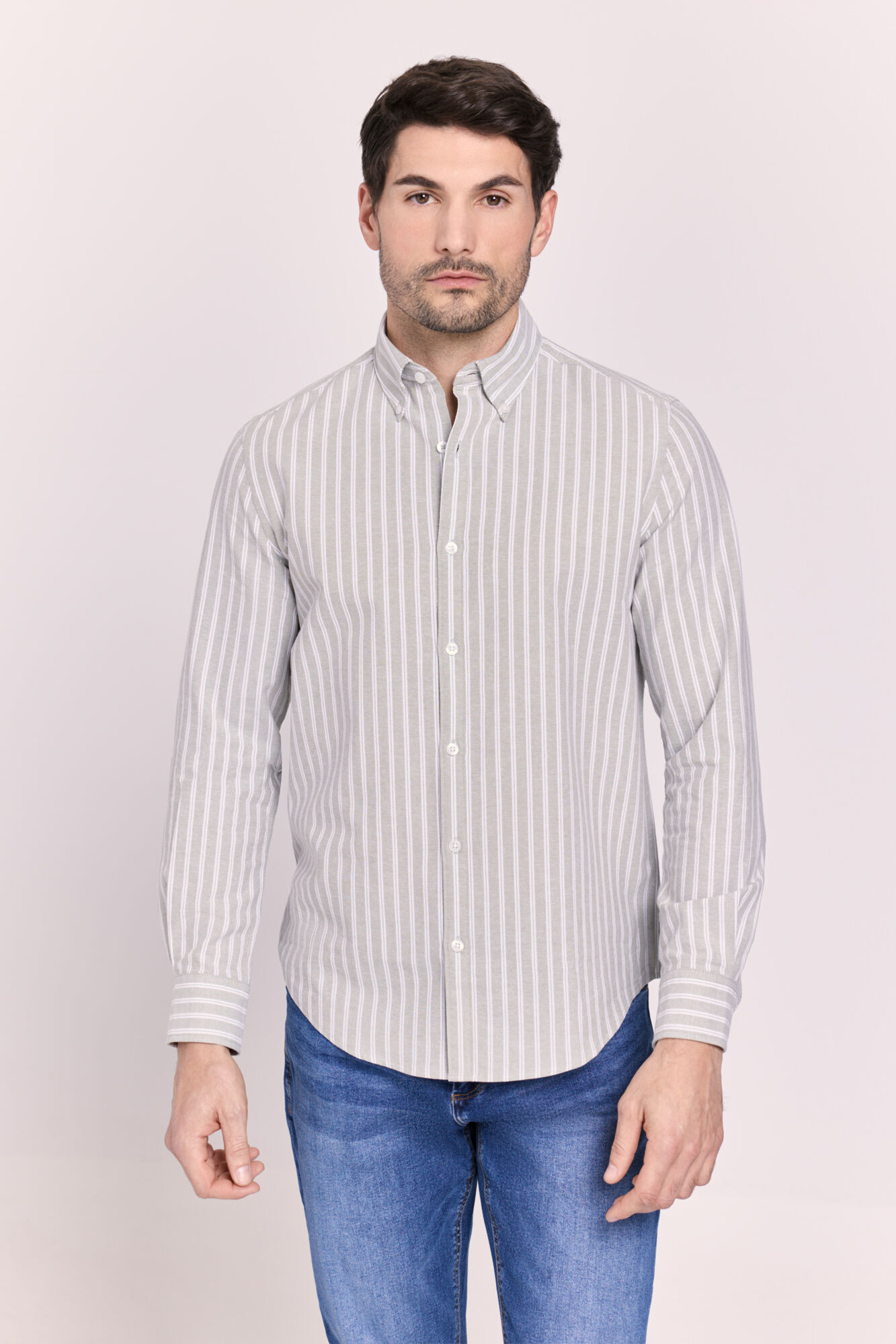 Milano Camisa rayas manga larga Kaki Claro