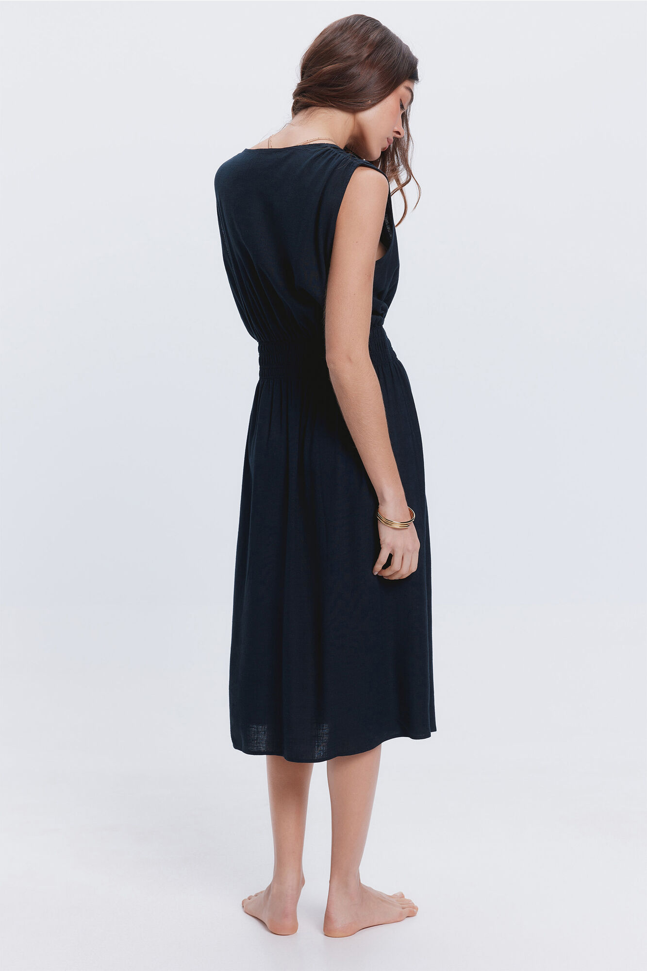 Milano Vestido midi lino Negro
