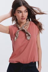 Milano Camiseta cuello pico nido de abeja en hombros Rojo/Coral