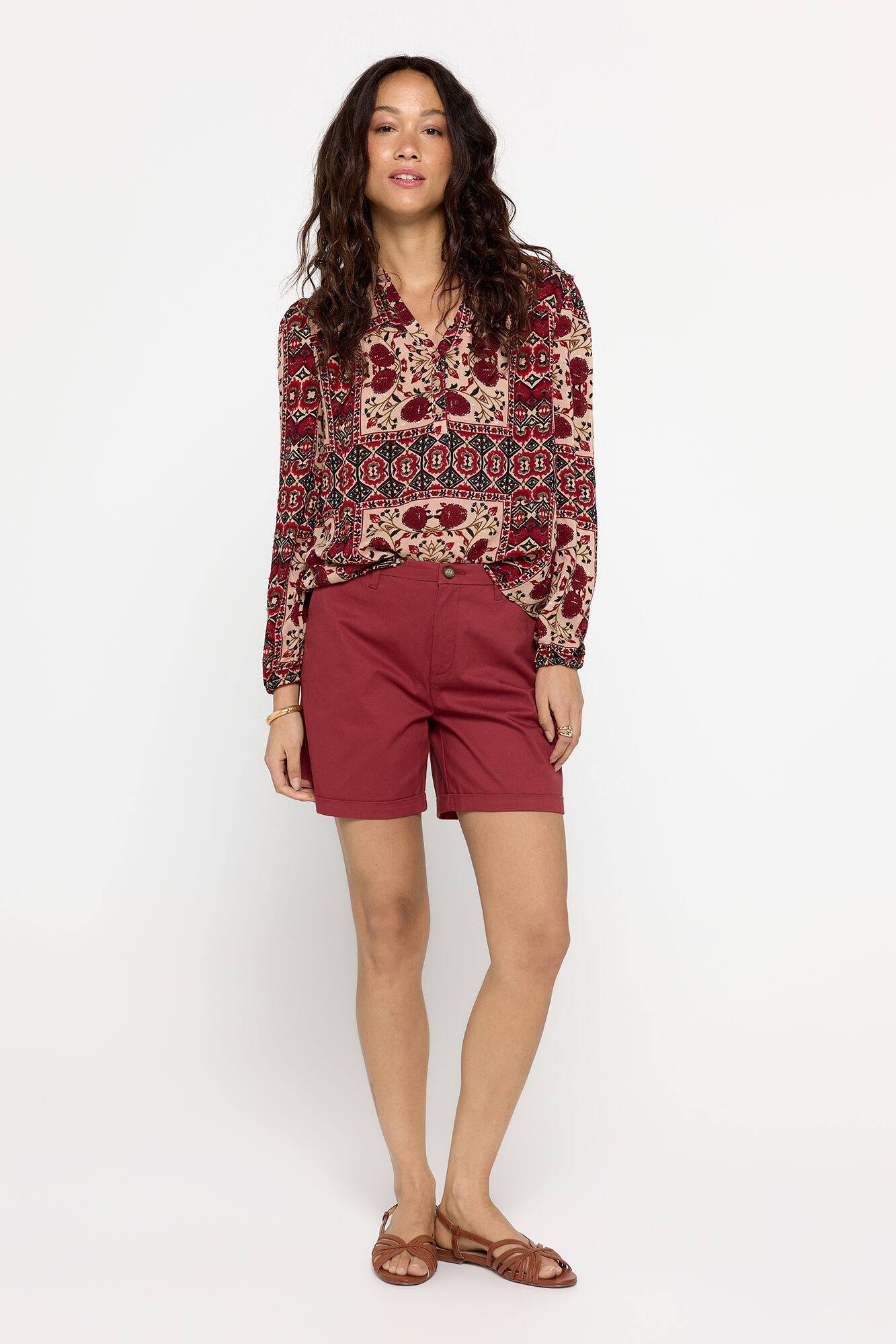 Milano Bermuda tipo chino tejido el&aacute;stico Granate