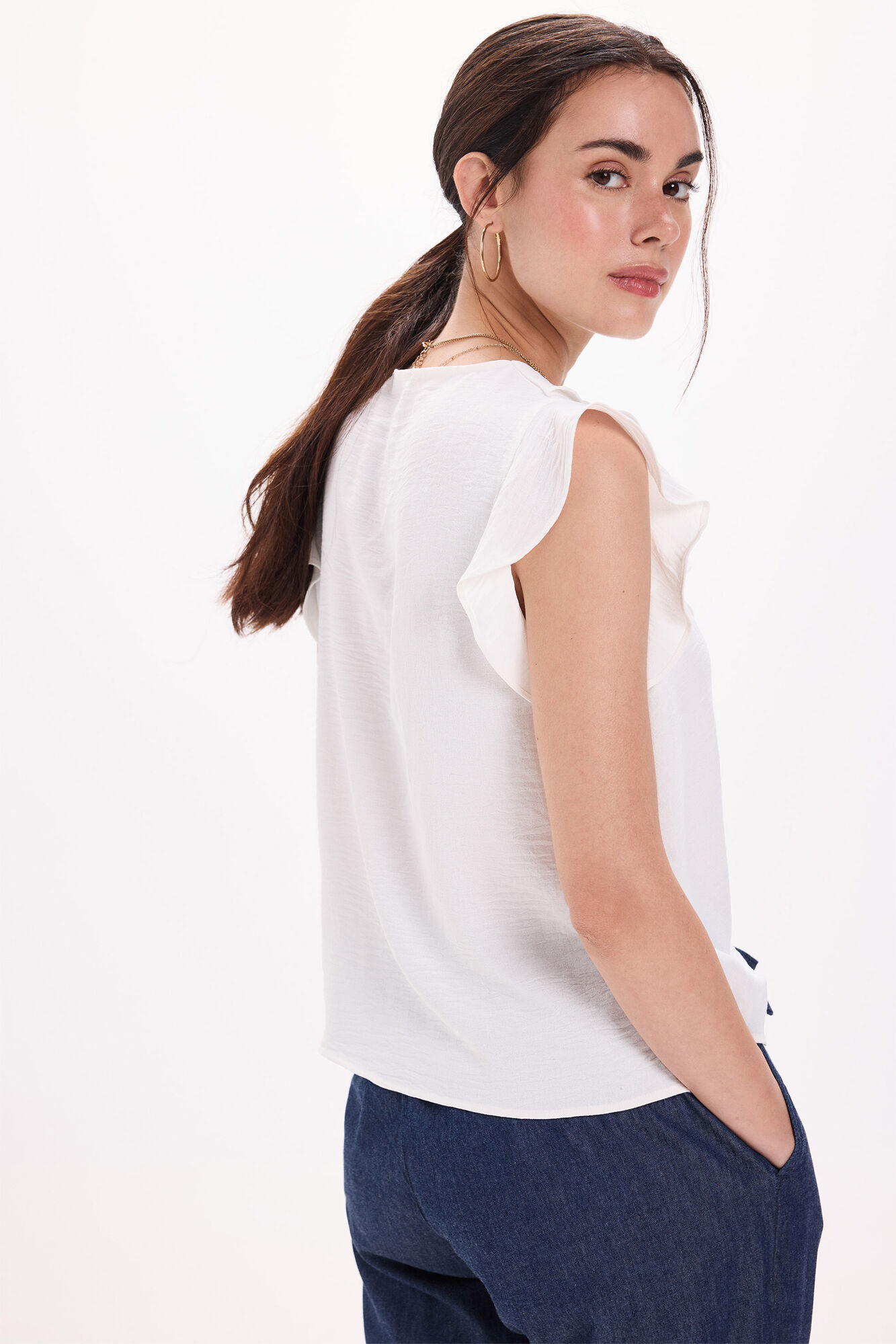Milano Blusa fluida con volantes Blanco