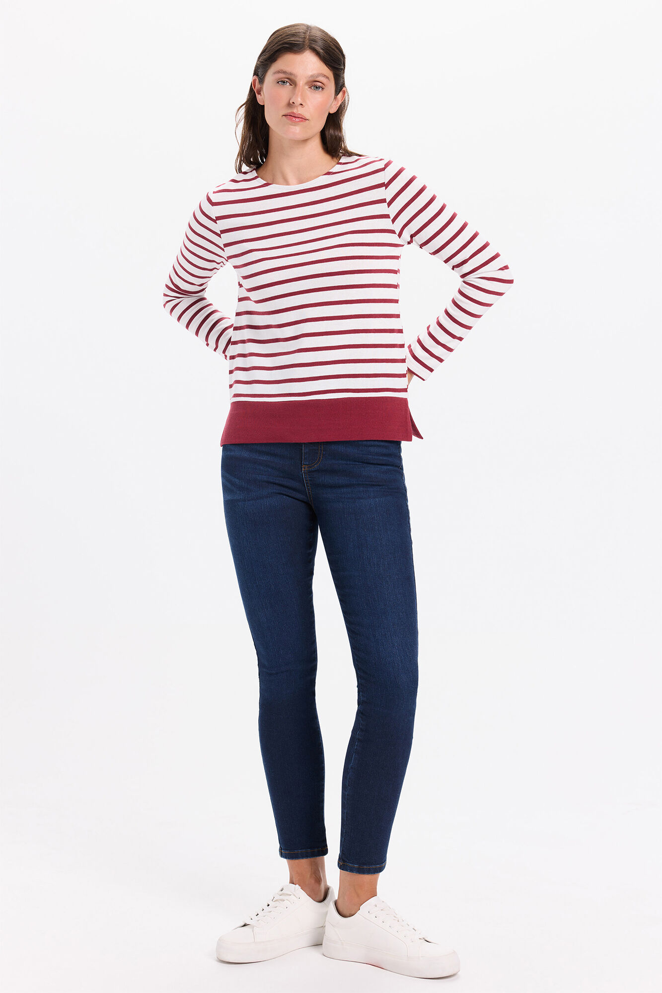 Milano playera de manga larga de algod&oacute;n grueso a rayas Granate