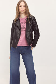 Fifty Outlet Cazadora corta tipo biker efecto piel Negro