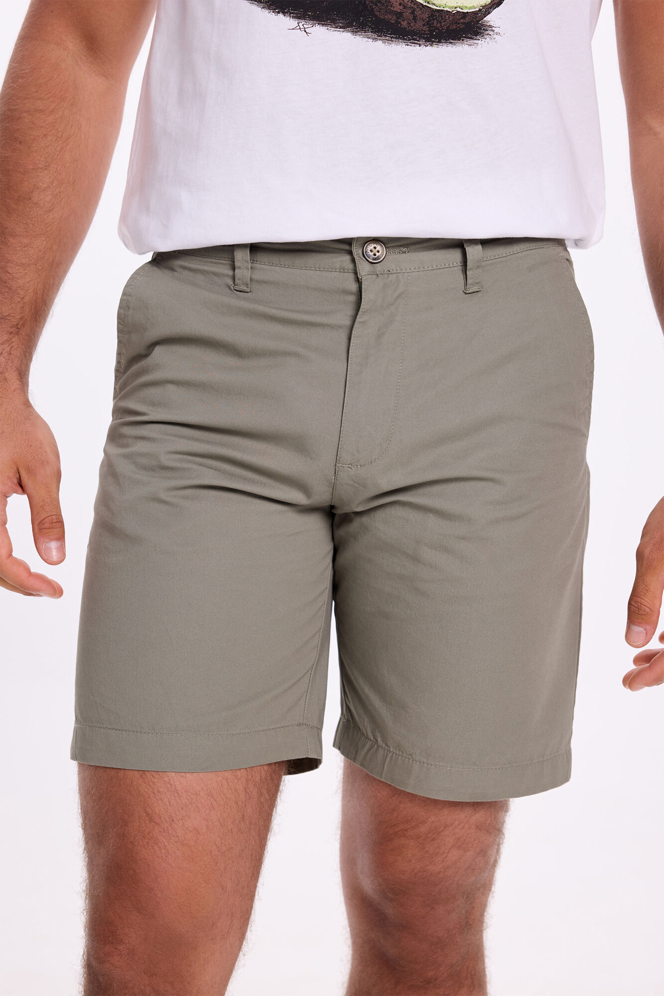 Milano Bermudas cl&aacute;sica de algod&oacute;n liso . Kaki Oscuro