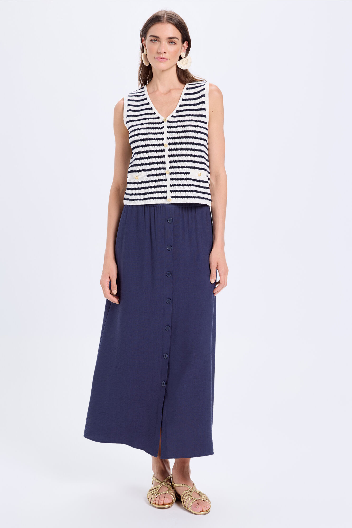 Milano Chaleco de tejido con botones dorados natural