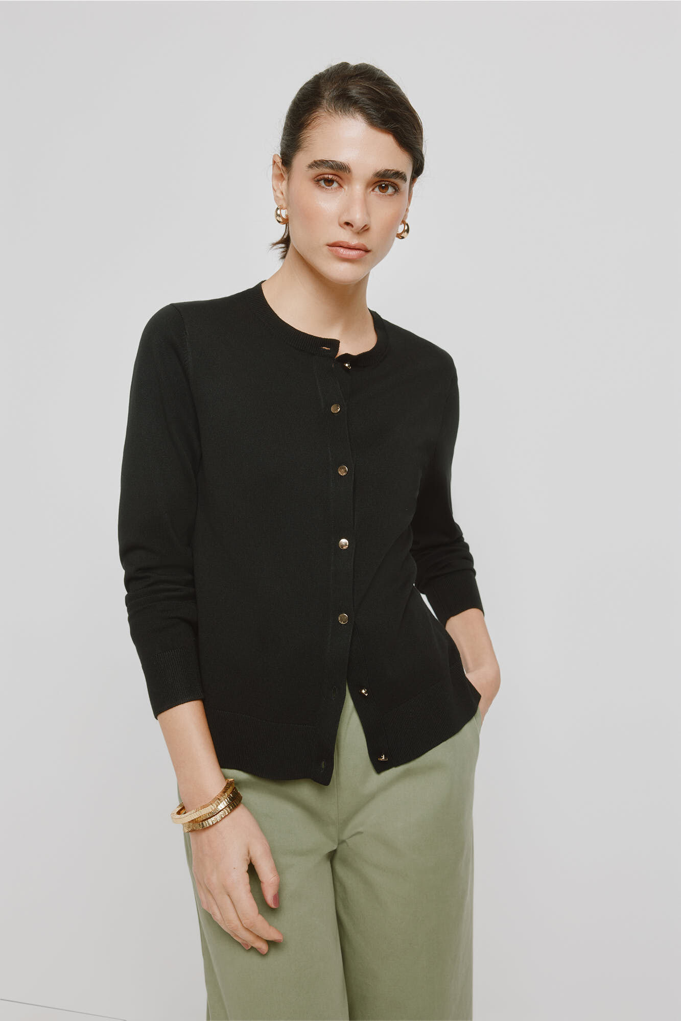 Milano C&aacute;rdigan delgado botones dorados