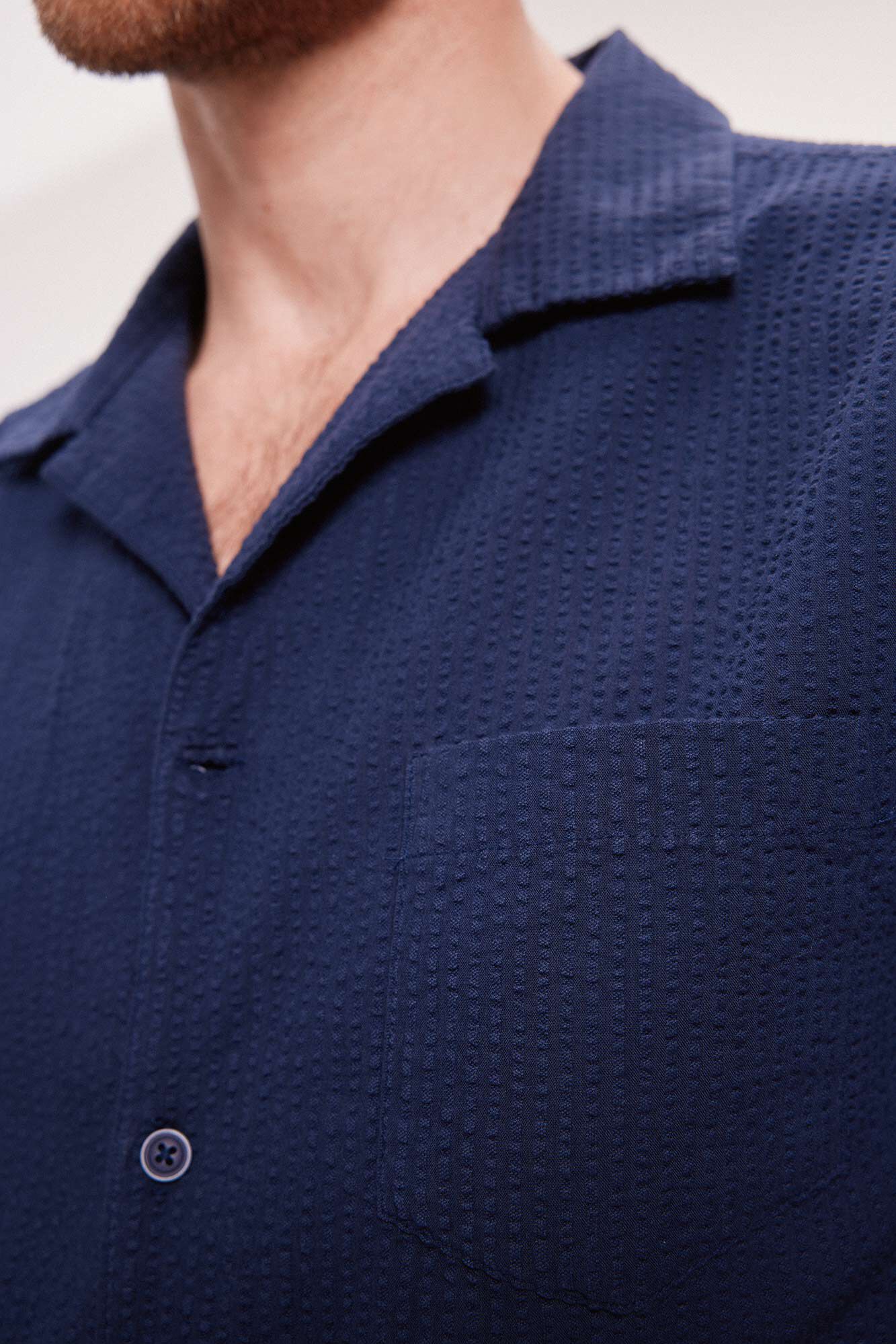 Milano Camisa Solapa Corta Seersucker Navy