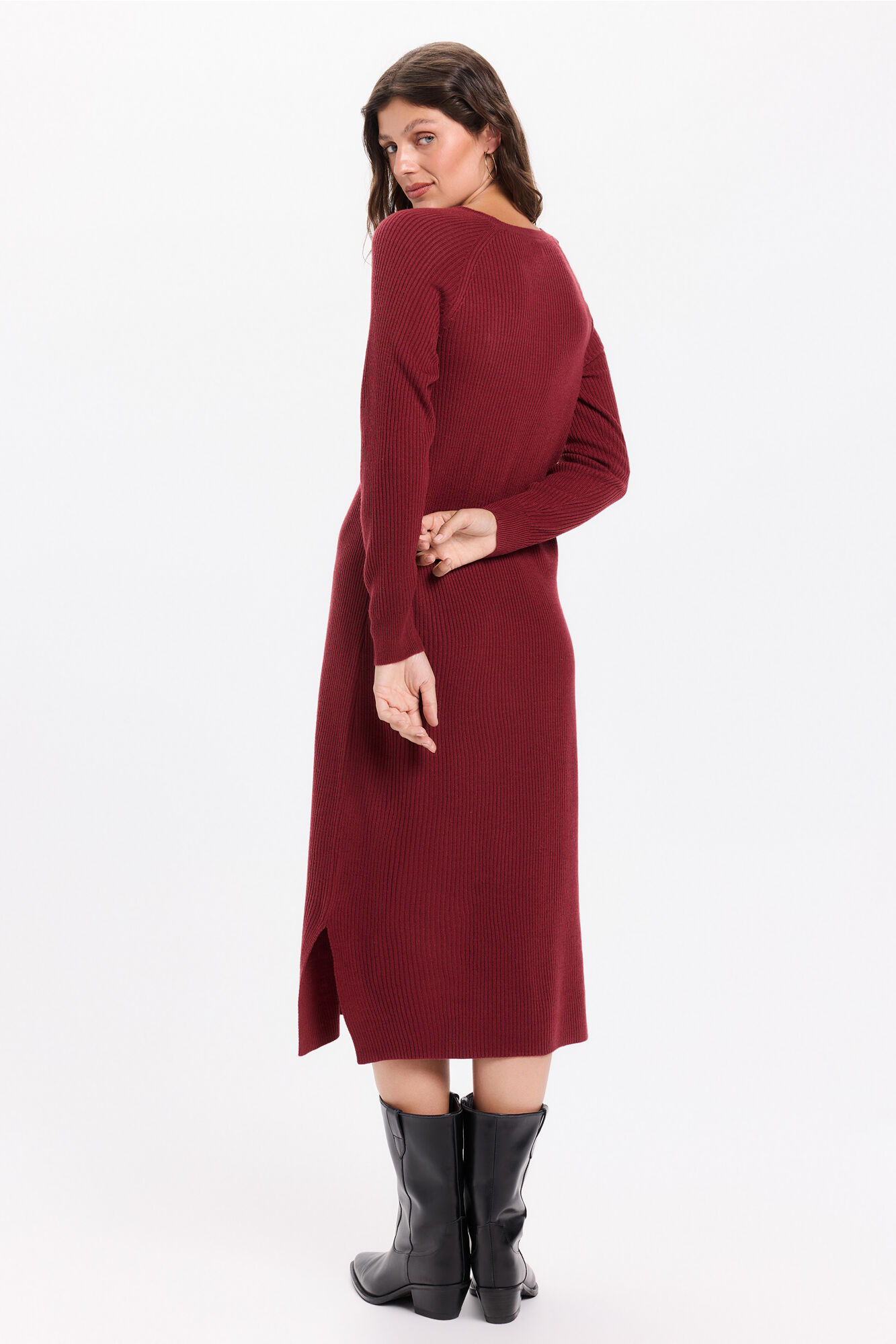 Milano Vestido midi de tejido Granate