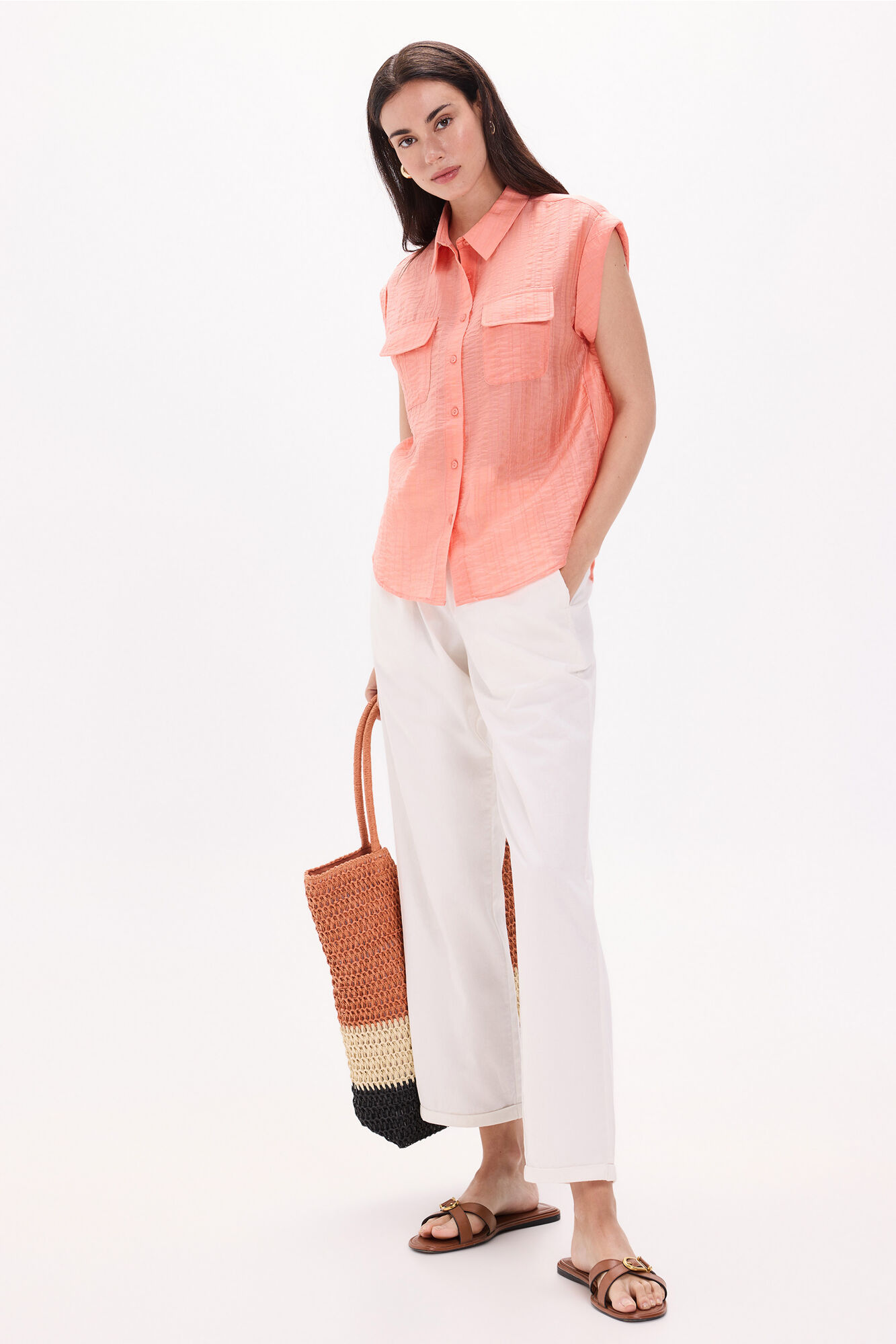 Milano Camisa fluida con bolsillos Coral