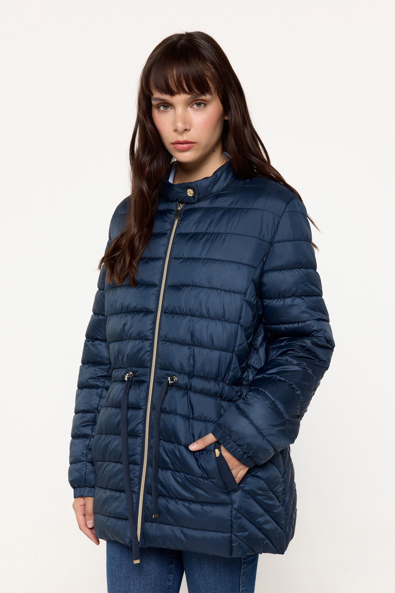 Milano Abrigo acolchado cuello alto corte cintura Navy