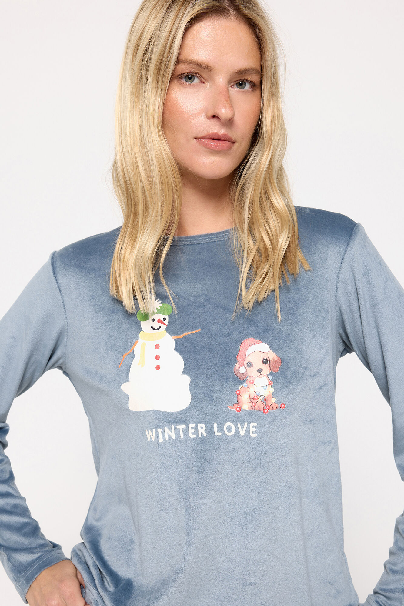 Milano Pijama de velour navide&ntilde;o natural