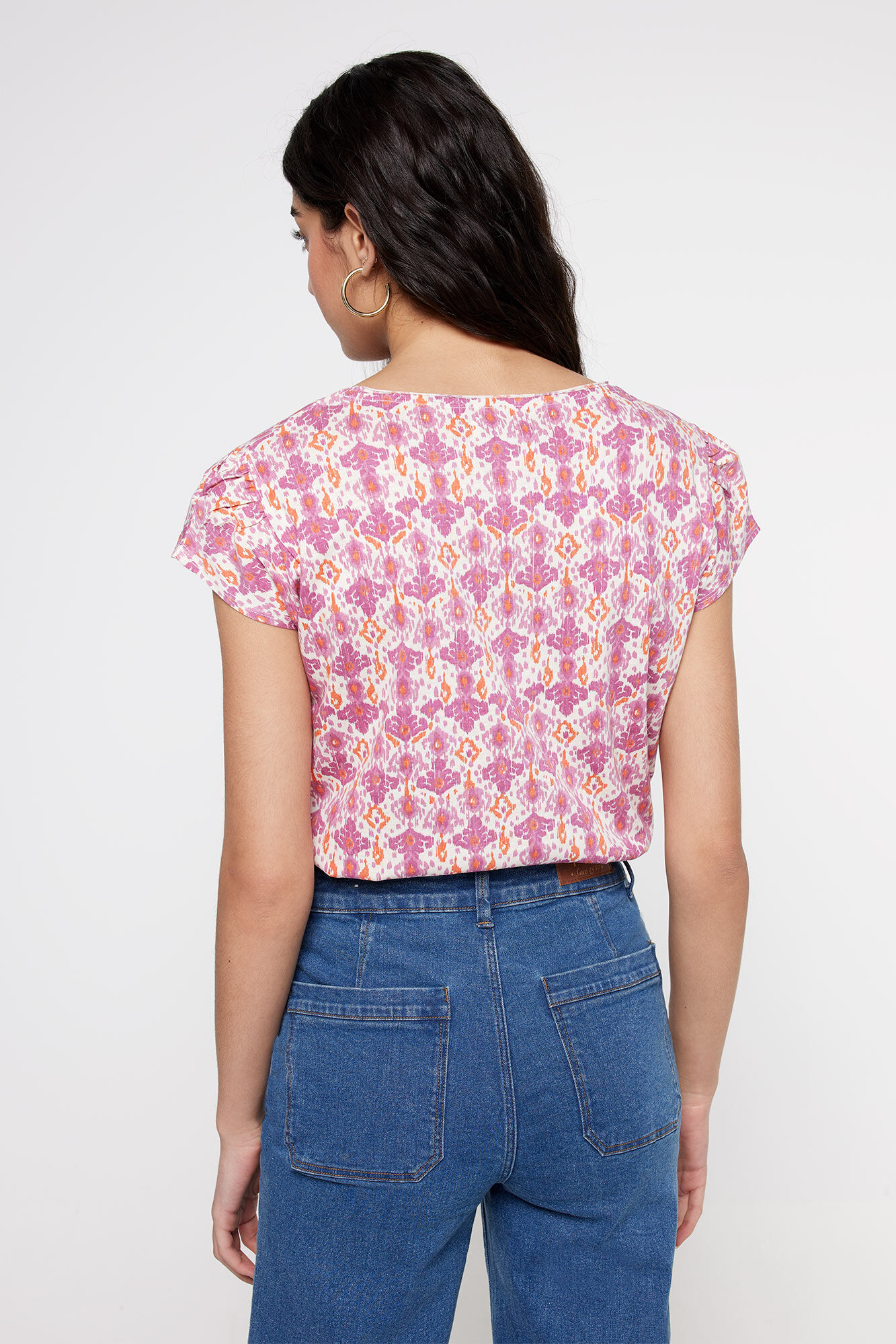 Milano Camiseta estampada pliegues en hombro Naranja