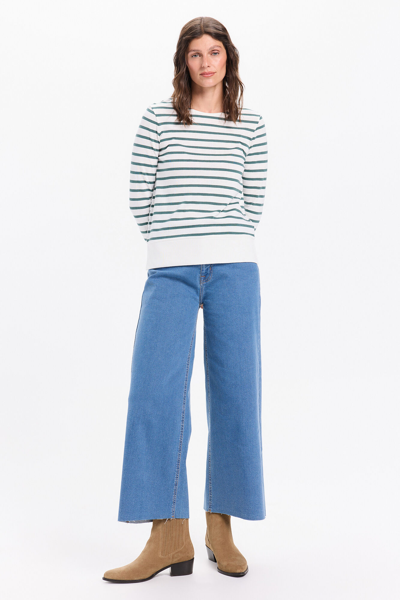 Milano playera de manga larga de algod&oacute;n grueso a rayas Verde