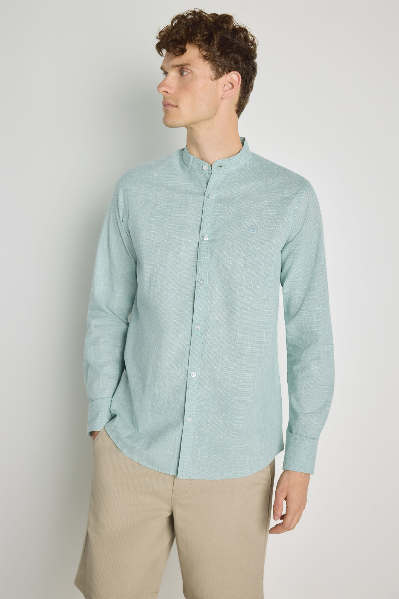 Milano Camisa cuello mao manga larga Azul