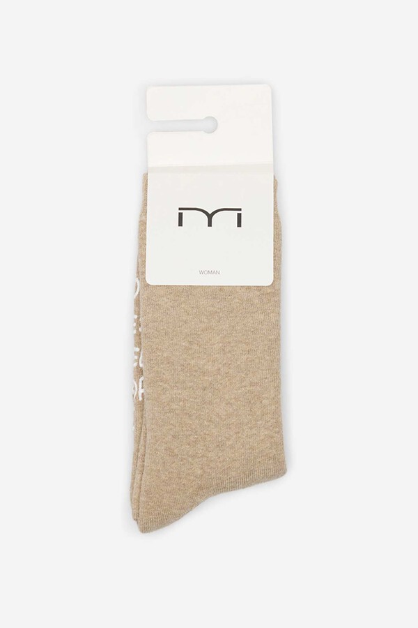 Milano Calcetines gorditos con frase Beige/Camel