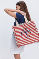 Milano Bolso shopper rayas bordado Rojo