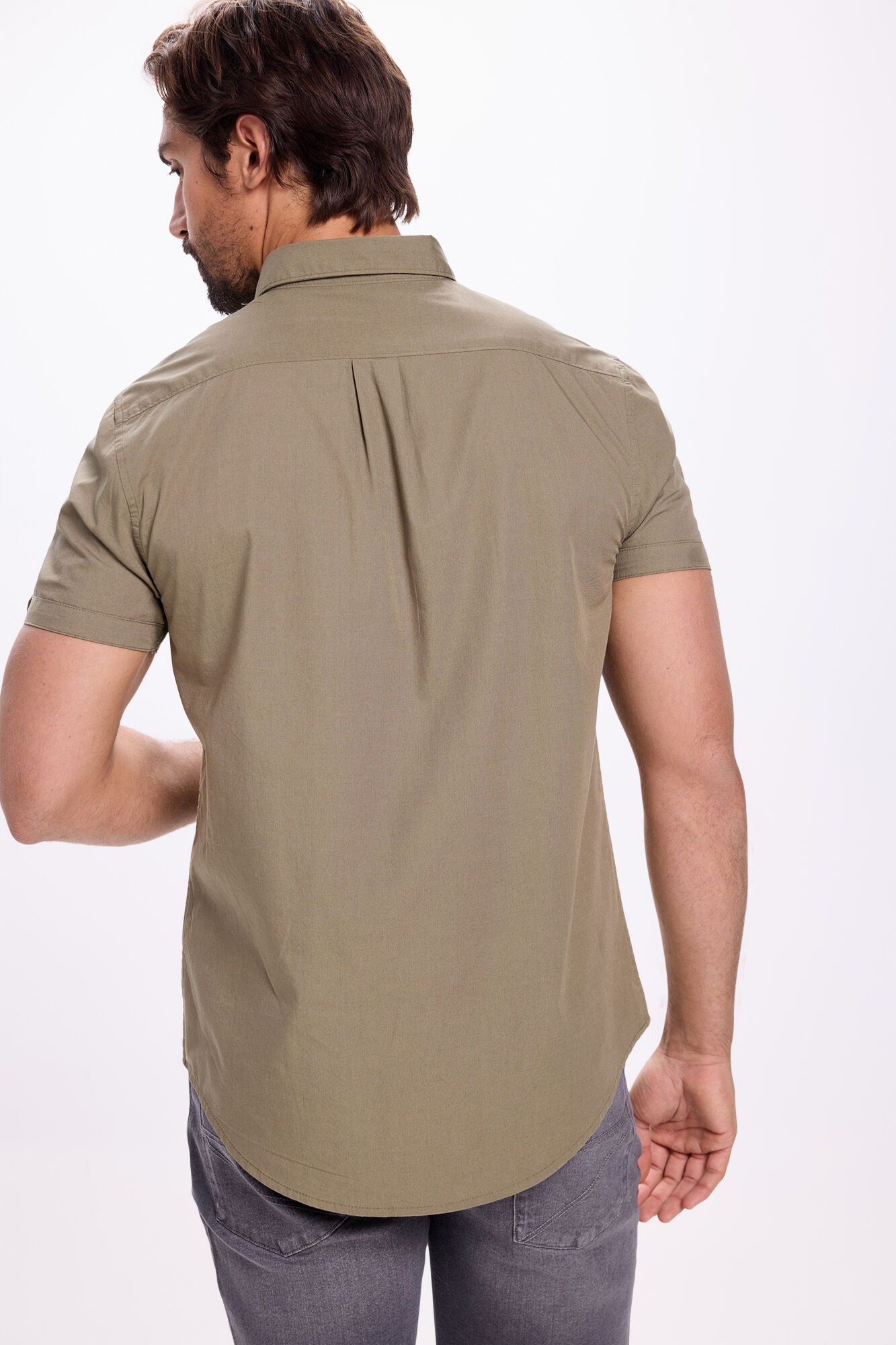 Milano Camisa de popel&iacute;n liso Kaki Oscuro