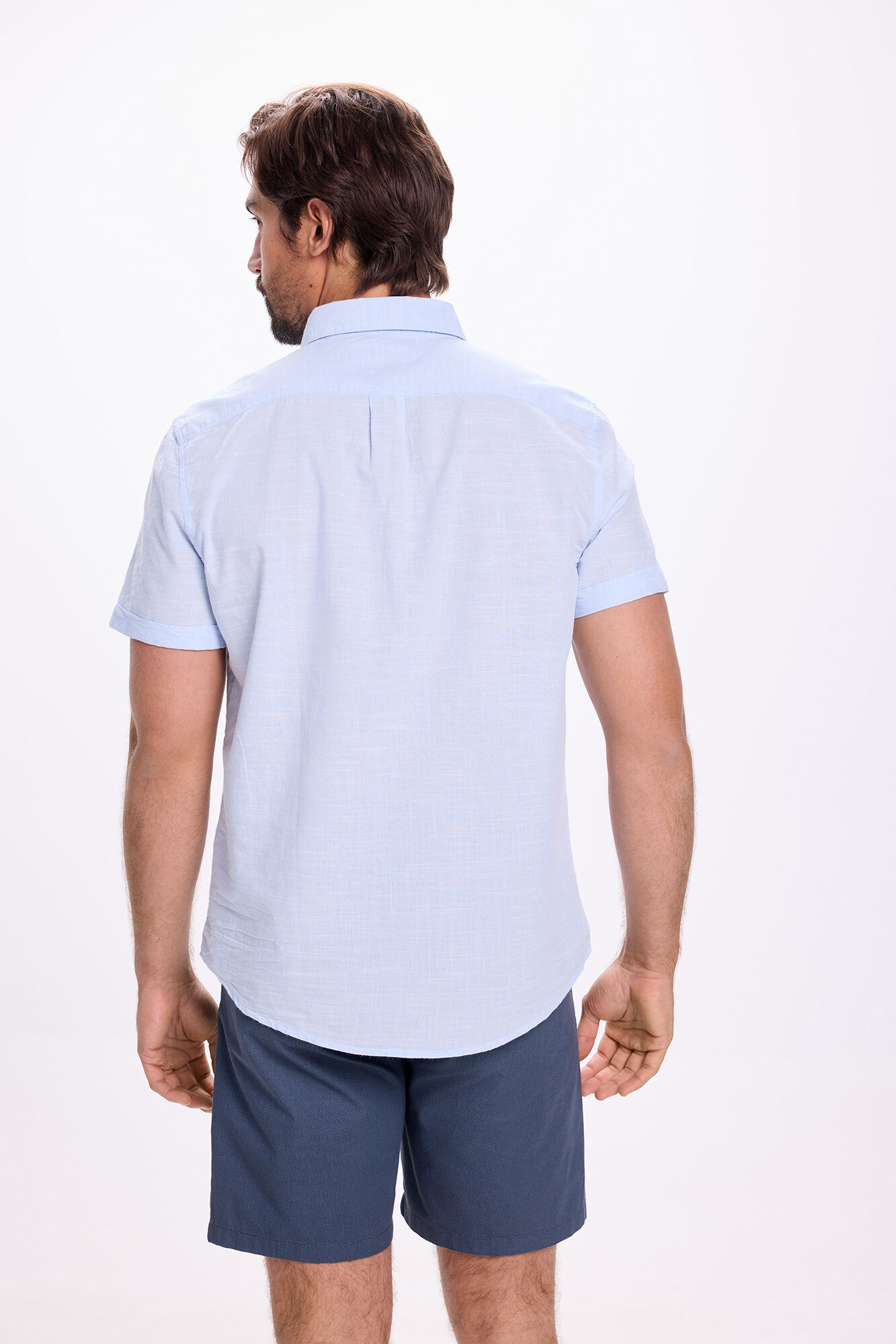 Milano Camisa Slub Lisa Azul Claro