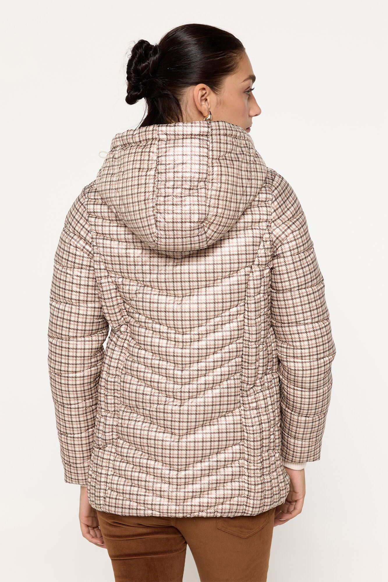 Milano Abrigo acolchado de tejido estampado con capucha Tostado