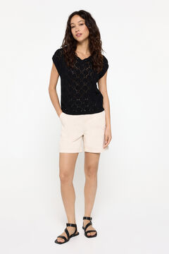 Fifty Outlet Chaleco Algodón Calado Cuello Pico Negro