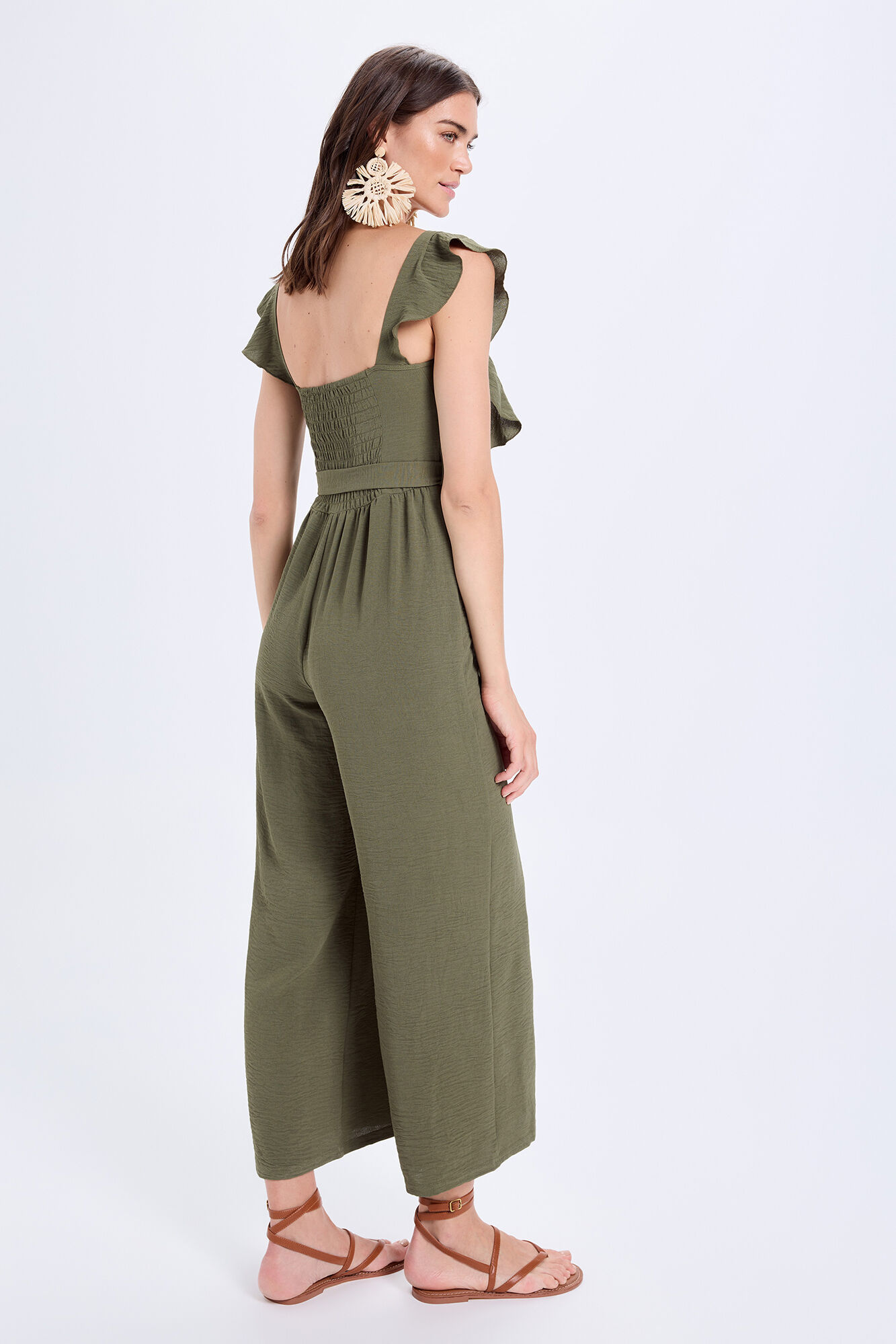 Milano Jumpsuit con cintur&oacute;n fluido Kaki Oscuro