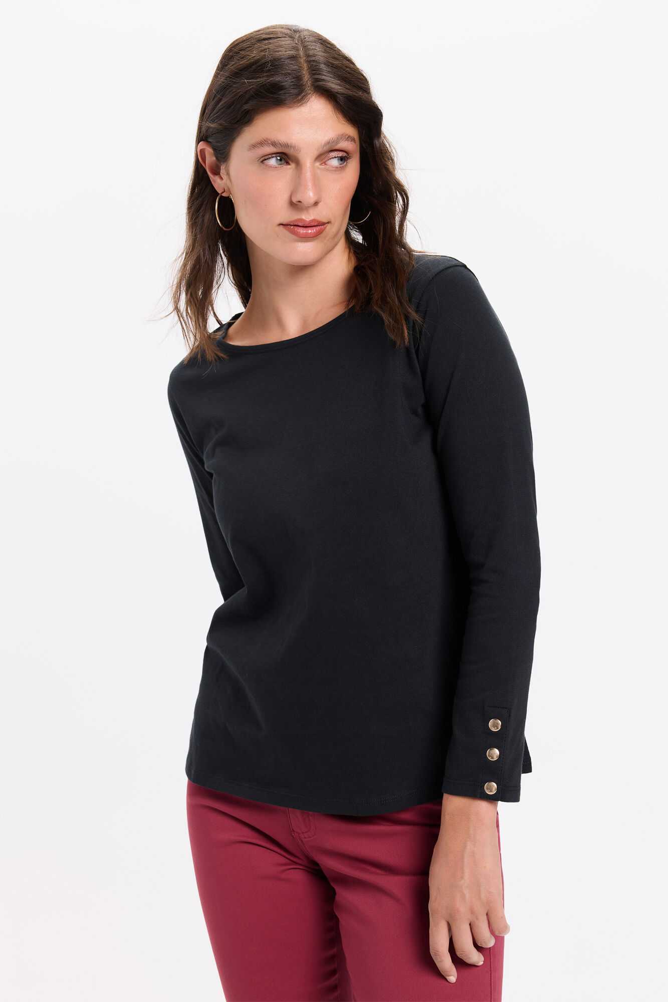 Milano Playera de algod&oacute;n con mangas francesas Negro