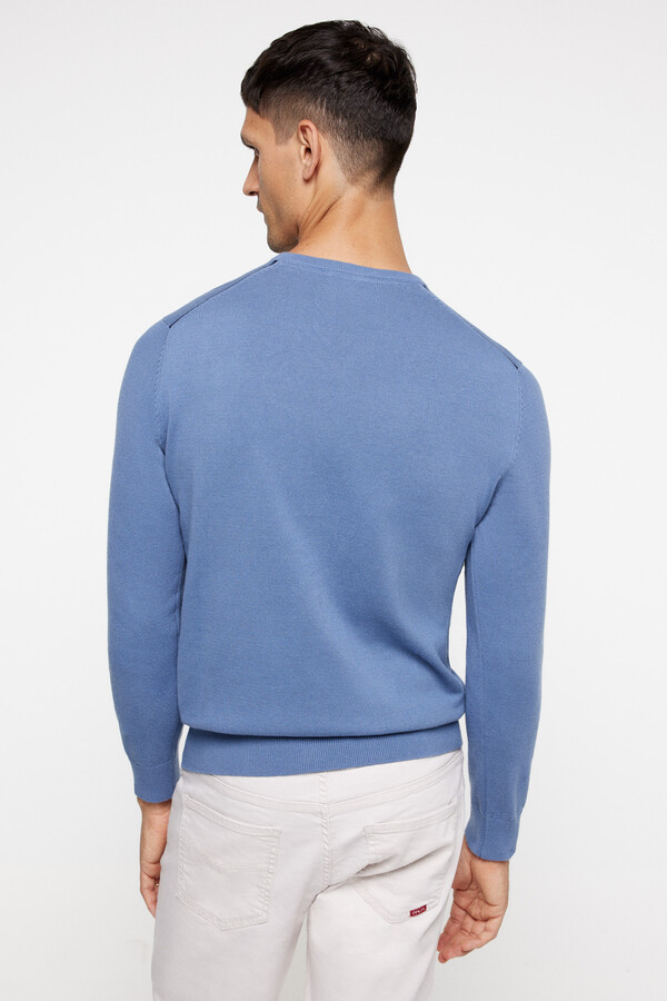 Fifty Outlet Jersey de cuello pico en algodón Azul Oscuro