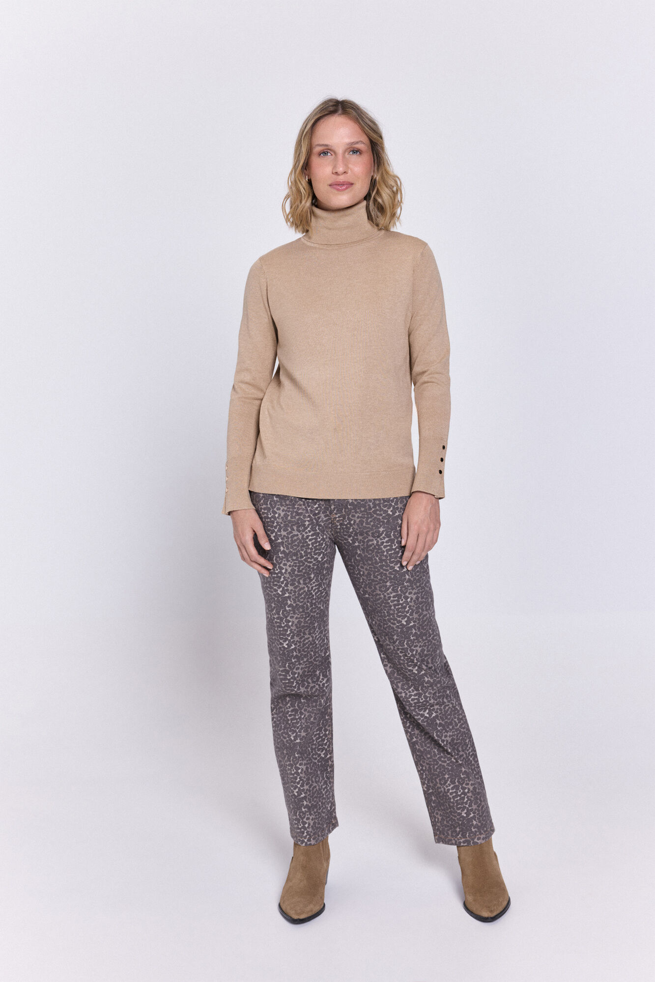 Milano Jersey de cuello de viscosa Beige/Camel