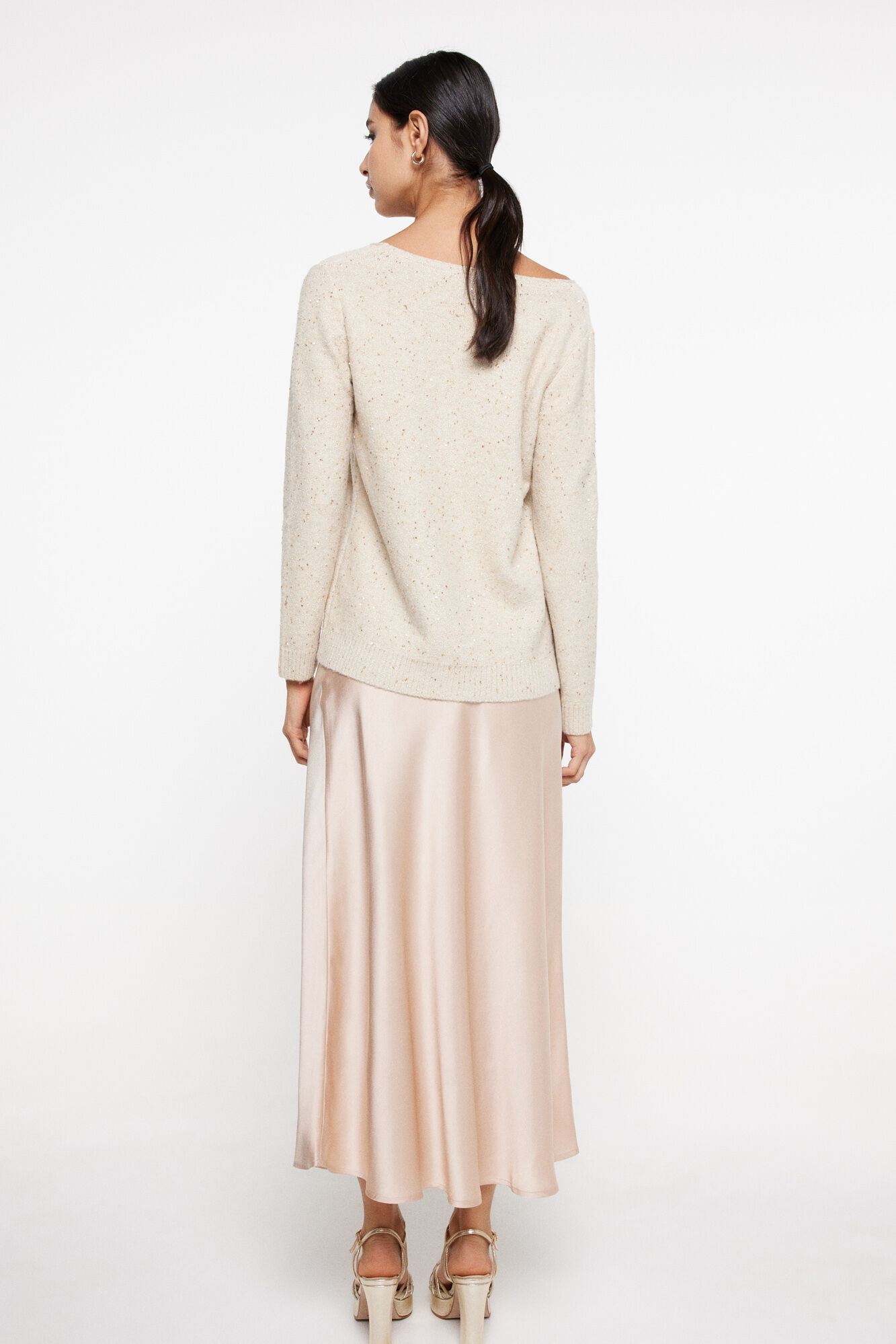 Milano Falda midi sat&eacute;n Beige