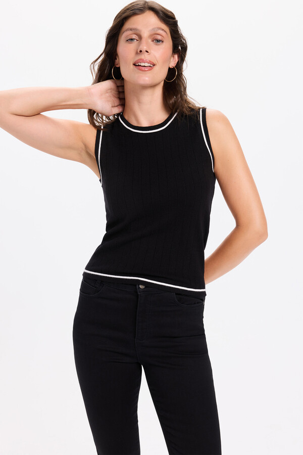 Milano Top de tejido negro con detalles blancos en contraste Negro