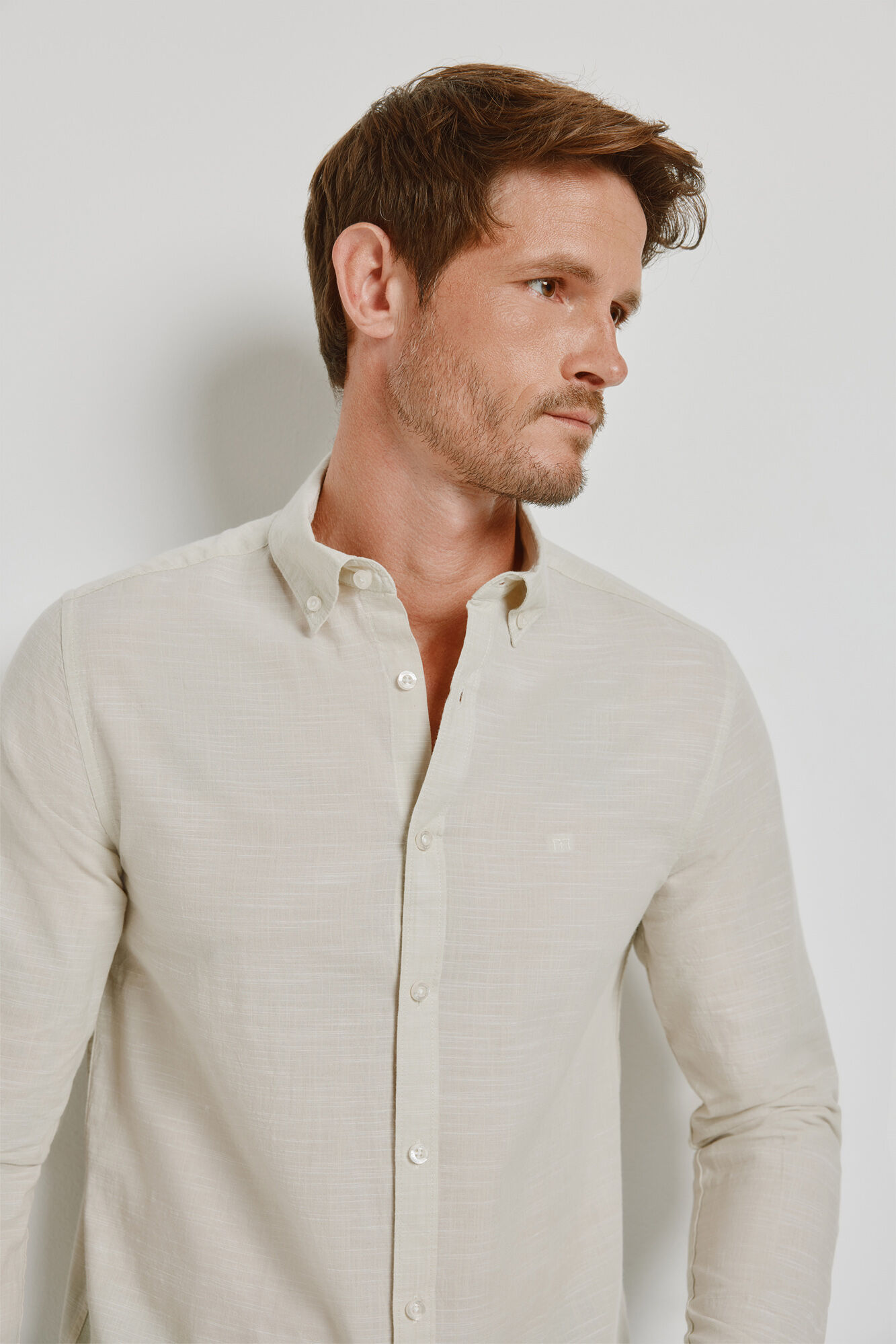 Milano Camisa lisa de manga larga Gris Claro