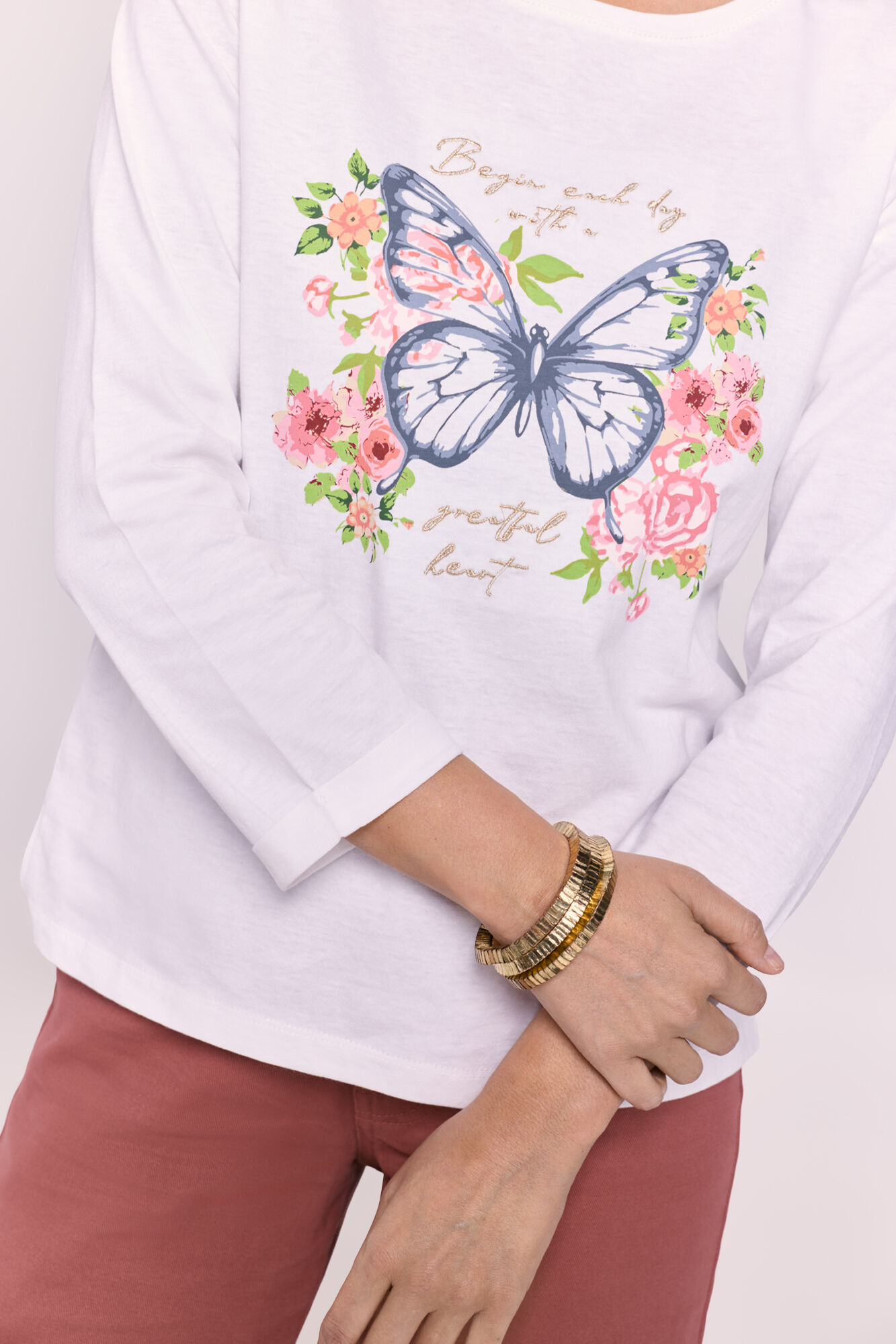 Milano Playera manga francesa estampado en el frente Blanco