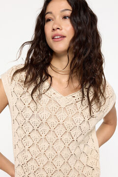 Fifty Outlet Chaleco Algodón Calado Cuello Pico Marfil