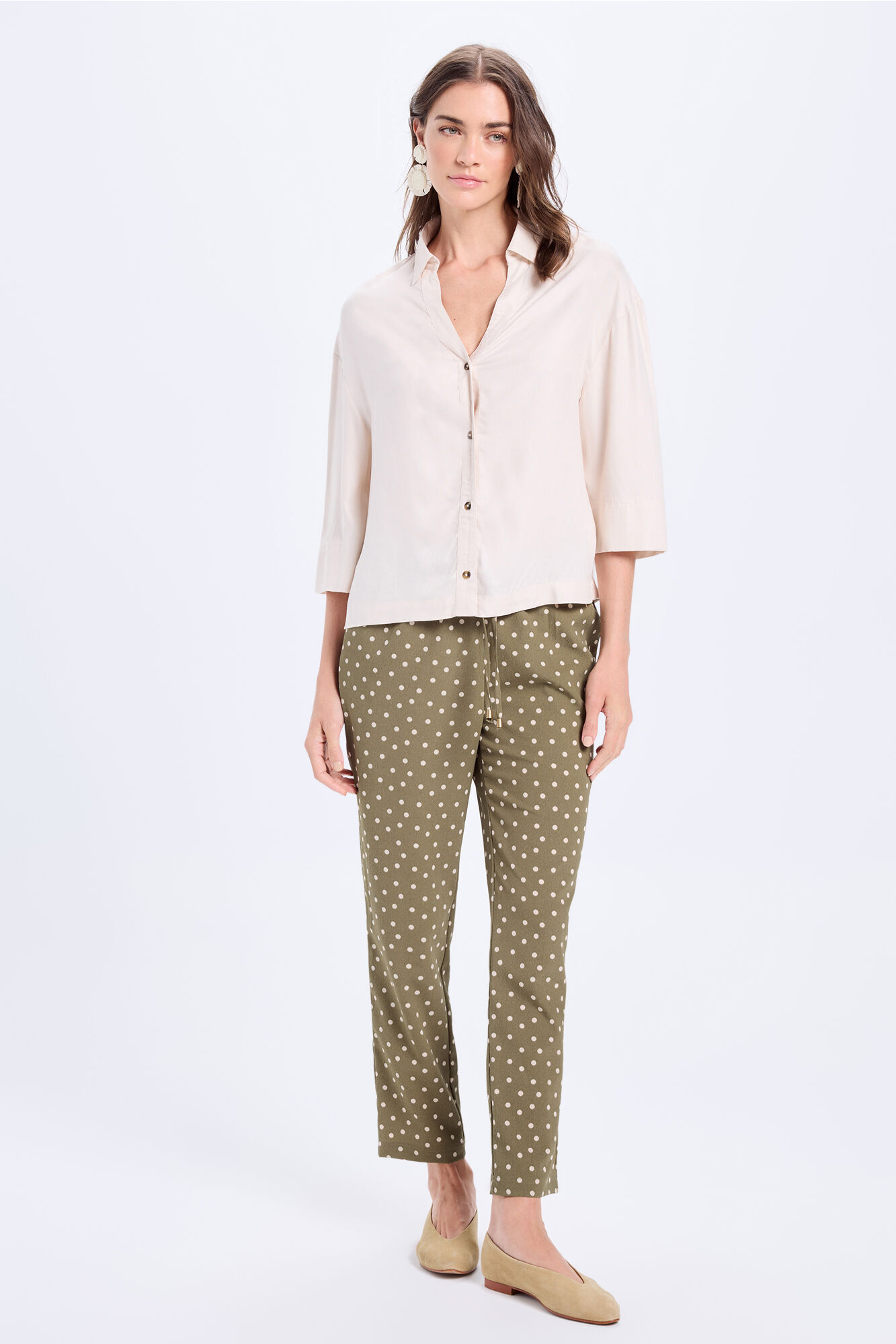 Milano Blusa con cuello de polo Beige