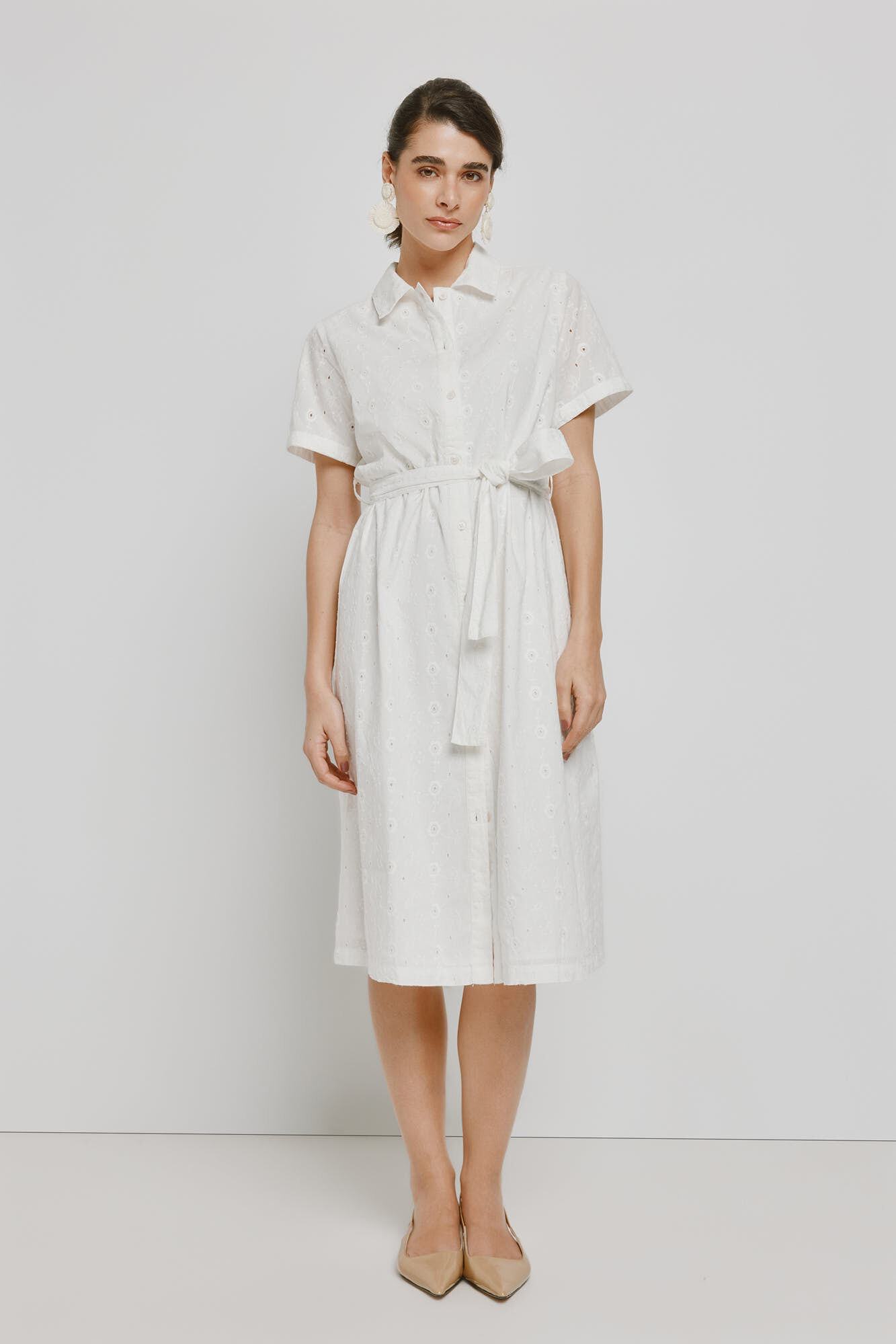 Milano Vestido de mezclilla con escote en pico Marfil