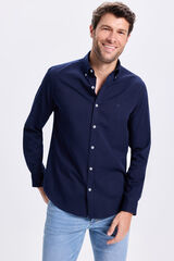 Fifty Outlet Camisa de sarga liso Azul Oscuro