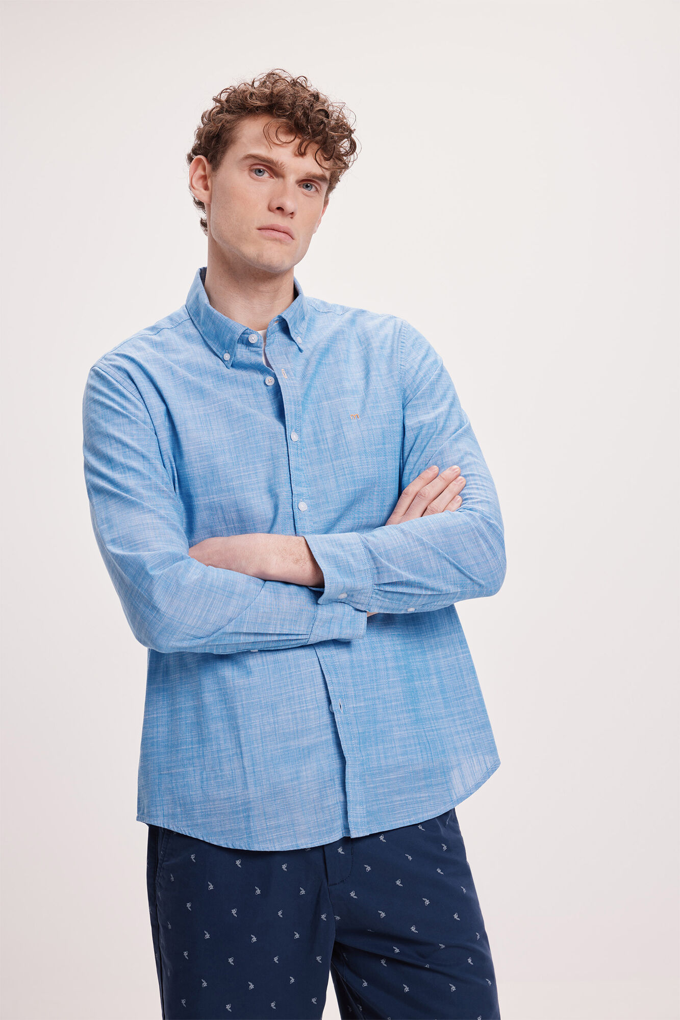 Milano Camisa Slub Lisa Azul