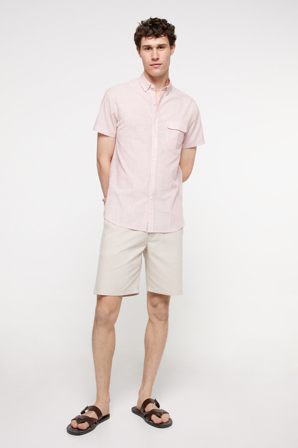 Milano Camisa rayas aspecto lino. Rojo