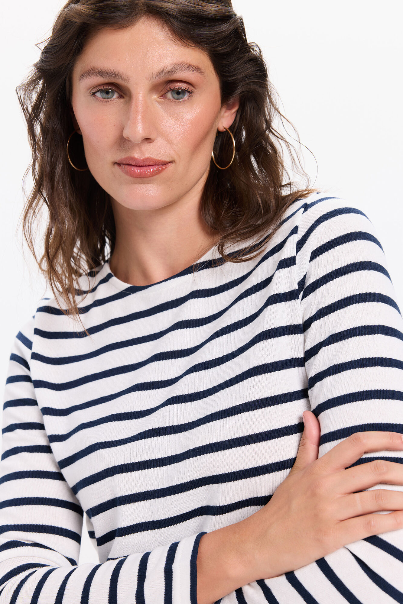 Milano playera de manga larga de algod&oacute;n grueso a rayas