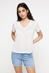 Fifty Outlet Playera cuello pico efecto lino Marfil
