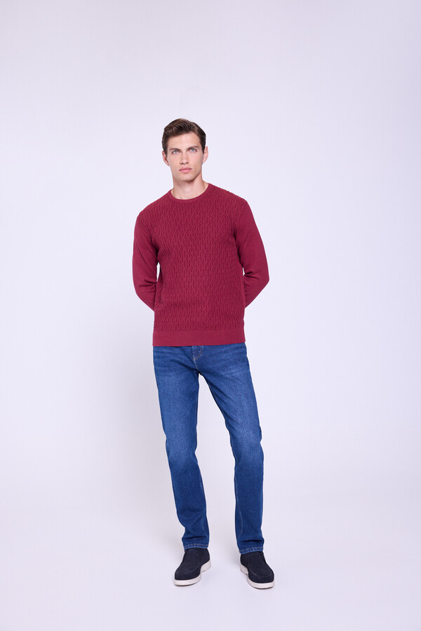 Milano Jersey de cuello redondo estructurado Granate
