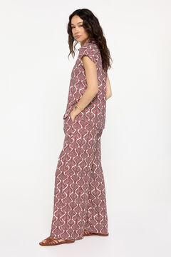 Fifty Outlet Pantalón estampado fit ancho con cintura elástica Granate