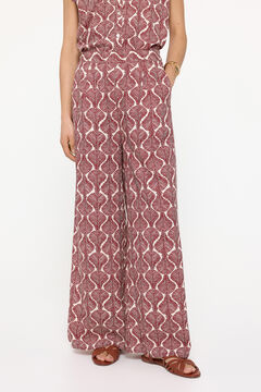 Fifty Outlet Pantalón estampado fit ancho con cintura elástica Granate