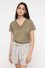 Fifty Outlet Playera cuello pico efecto lino Beige