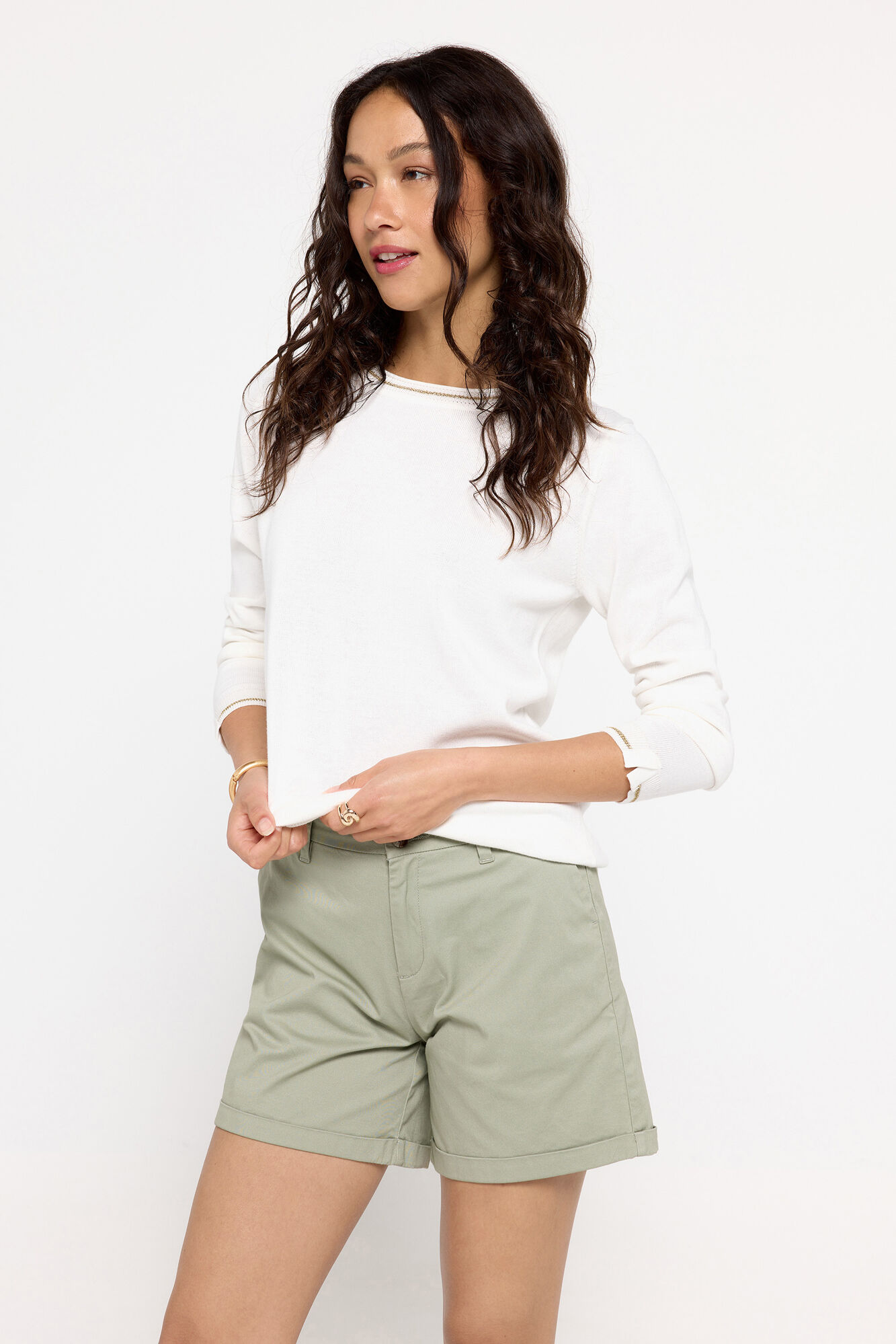 Milano Bermuda tipo chino tejido el&aacute;stico Kaki Oscuro